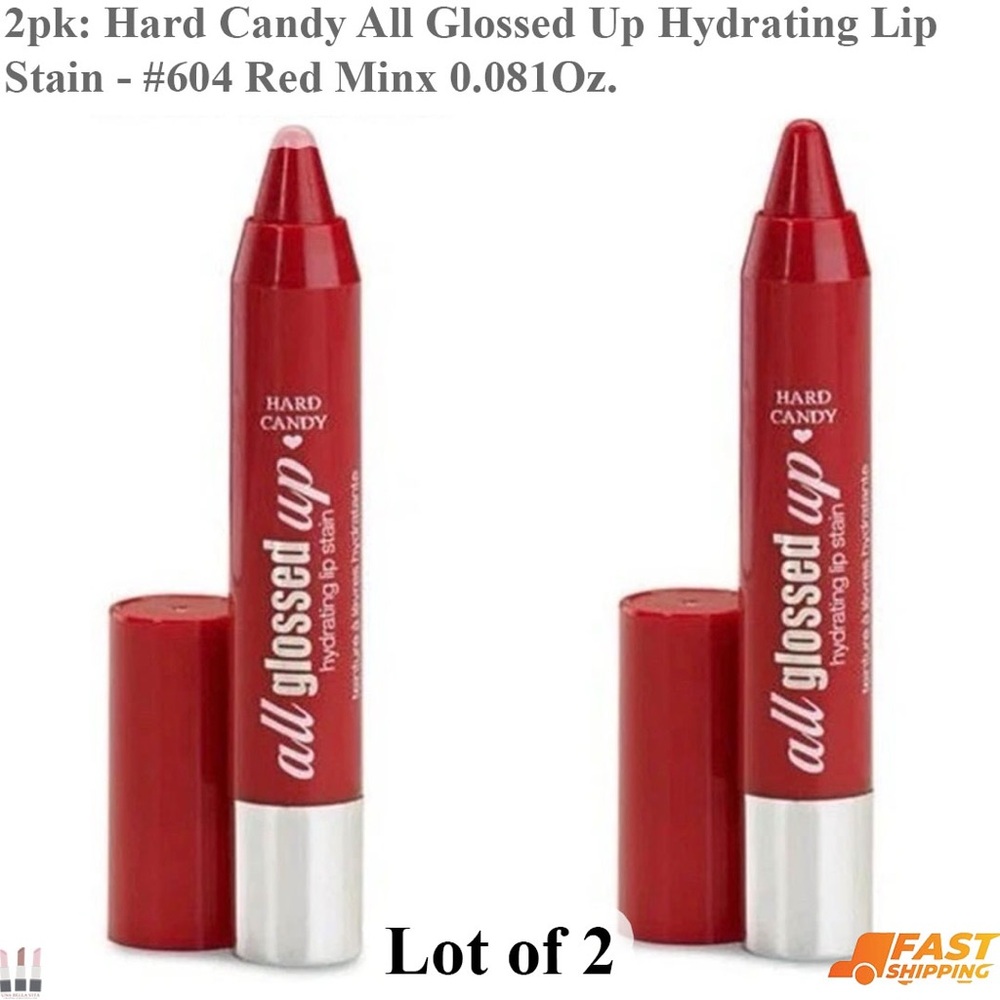 Lot Of 2 Hard Candy All Glossed Up Hydrating Lip Stain - #604 Red Minx 0.081Oz.